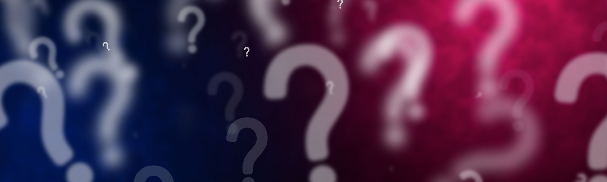 Abstract dark blue and magenta background with flying question marks